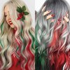 12 Pcs Red and Green Clip in Hair Extensions Long Straight Synthetic Hairpieces Christmas Women Festivals Party Supplies