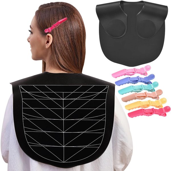 Hair Cutting Guide Cape Hair Cutting Collar for Hairstylists with Guidelines Weighted Hair Cutting Mat Silicone Waterproof Haircut Shoulder Mat (Black)