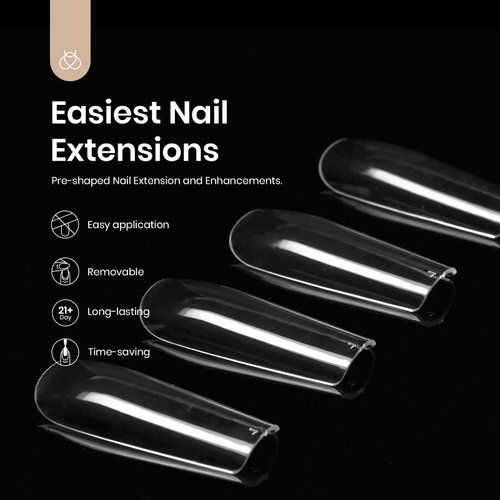 Beetles Gel Nail Kit Gel Nail Tips, 500Pcs Pre-shaped Long Square Gelly Tips Clear Press on Nail Tips Full Cover False Nails for Gel Art Soak Off Nail Extensions Acrylic Nails Women Gifts