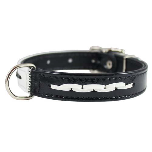 Black and White Genuine Leather Designer Dog Collar with Braids (10"-12" Neck)