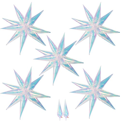 Gifloon 62Pcs Explosion Star Balloon Spike Foil Balloon for Wedding Birthday Bachelorette Party Decorations, Iridescent
