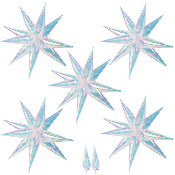Gifloon 62Pcs Explosion Star Balloon Spike Foil Balloon for Wedding Birthday Bachelorette Party Decorations, Iridescent