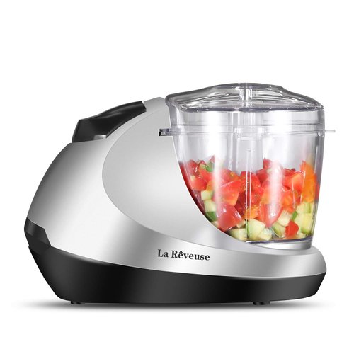 La Reveuse Electric Mini Food Chopper Vegetable Fruit Cutter Meat Grinder Mincer Small Food Processor with 1.3-Cup Prep Bowl, Silver