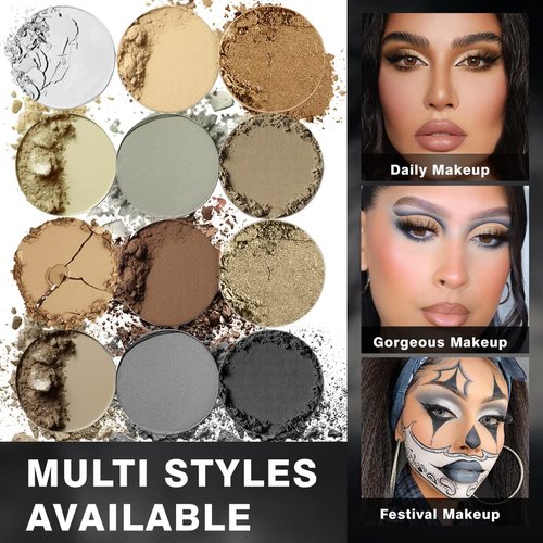 Grey brown Eyeshadow Makeup Palette Neutral ,12 Color Matte Shimmer Natural Nude Naked Smoky Eye Shadow Palettes with Mirro,Long Lasting Waterproof Smooth Eye Shade Daily,Talc Free For Sensitive Skin