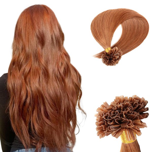 Saisifen Curlable U-tip Human Hair Extensions 30# Medium Auburn 50g 100 Strands Keratin Nail Tip Hair Extension Straight Brazilian Remy Hair 16 Inch (40cm)