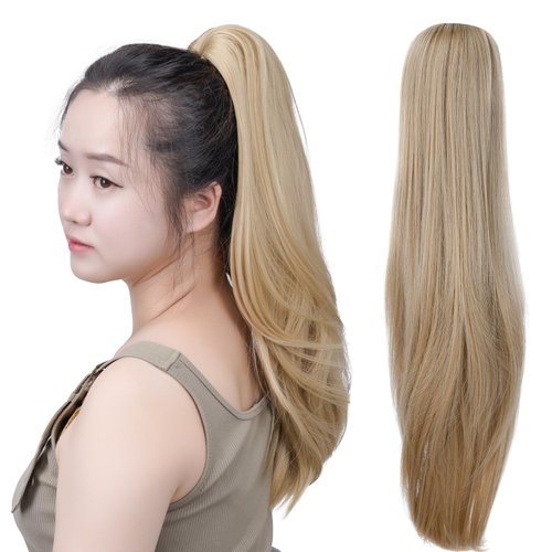 SYXLCYGG Clip in Ponytail Hair Clip Claw Blonde Ponytails Extension Straight 18" 4.3 OZ Synthetic Like Real Fake Hair piece Yaki Easy To Use Fluffy Yaki
