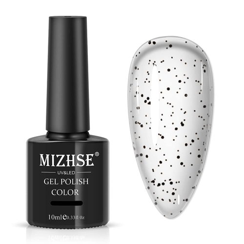 MIZHSE Eggshell Gel Polish Top Coat, Speckled Nail Polish Black Spot Quail Clear Top Coat Gel Nai...