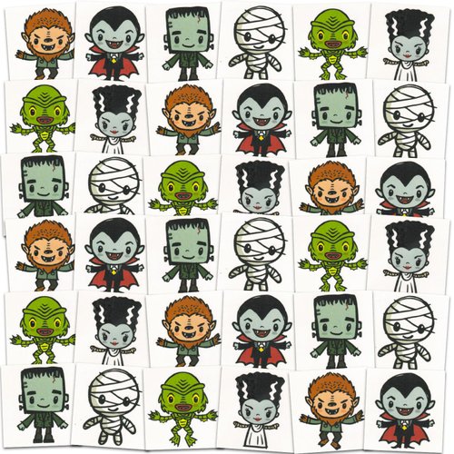 Horror Movie Tattoos Party Favors Bundle ~ 72 Perforated Individual 2" x 2" Universal Monsters Glow in the Dark Temporary Tattoos Featuring Frankenstein, Dracula, More (Halloween Non-Candy Treats)
