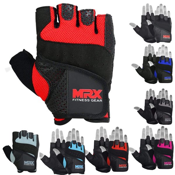 MRX Weight Lifting Gloves Pro Series Gym Fitness Workout Bodybuilding Leather Glove Men/Women Red (Medium)