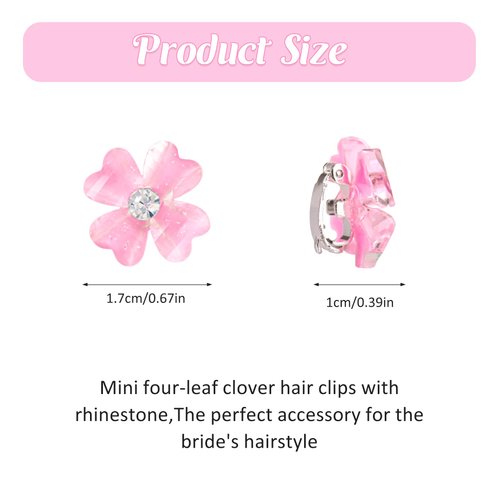 10 Pcs Small Flower Hair Clips with Rhinestone Mini Clover Cute Hair Pins Wedding Bridal Hair Accessories Decorative for Fine Hair Barrettes for Girls Women(Pink)