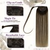 LaaVoo Hair Extensions Ponytail Real Human Hair Balayage Brown Fading to Caramel Blonde Highlights Human Hair Ponytail Extensions Ombre 18 Inch Clip in Hair Extensions Ponytail Straight 80g