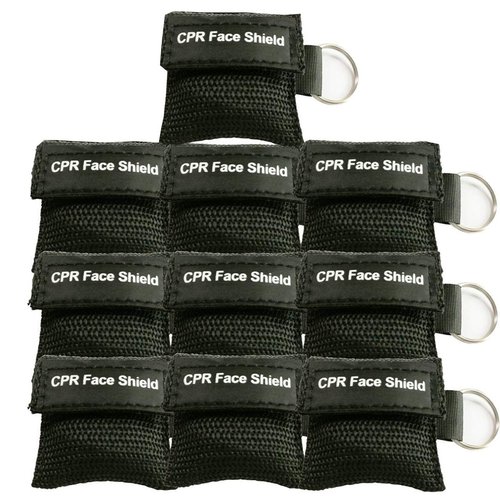 LSIKA-Z 10pcs CPR Face Shield Mask Keychain Ring Emergency Kit CPR Face Shields for First Aid or CPR Training (Black-10)