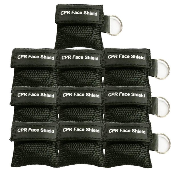 LSIKA-Z 10pcs CPR Face Shield Mask Keychain Ring Emergency Kit CPR Face Shields for First Aid or CPR Training (Black-10)