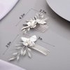 Chargances 2pcs Wedding Silver Flower Leaf Hair Comb Bridal Pearl Handmade Hair Side Comb Set Bride Flower Hair Piece Wedding Hair Accessories for Women and Girls (Silver)