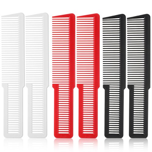 6 Pcs Hair Cutting Comb Fine Tooth Barber Comb Plastic Pocket Combs for Men Barber Combs Professional All Purpose Clipper Comb Set for Men Women Stylists Home Salon, 3 Colors (Black, White, Red)