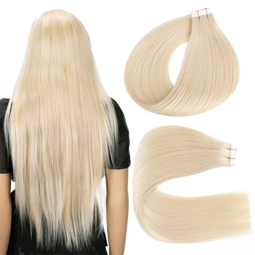 Lovrio 16" 20pcs 50g Remy Straight Tape in Human Hair Extensions Human Hair 60 Platinum Blonde