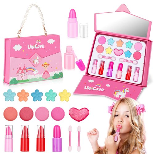 Kids Real Makeup Kit for Little Girls, Kids Washable Makeup Kit for Girls Real Make Up Set Little Girl Princess Play Make Up Birthday for Kid Girls Toddlers Children Age 3 4 5 6 7 8 9 10-12 Year Old