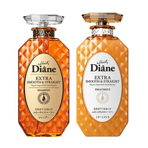 Moist Diane Perfect Beauty Extra Smooth & Straight Hair Shampoo and Treatment SET w/Organic Argan Oil, Sulfate-Free, Moisturizing Keratin from Japan