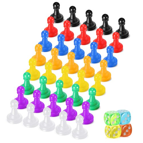 Zhanmai 40 Pieces Board Game Pieces Game Pawns Multicolored Plastic Chess Pawn Pieces for Board Games and 4 Pieces 6 Sided Round Corner Solid Color Game Dice for Chess Game Components Tabletop Markers