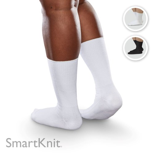 SmartKnit Seamless Wide Crew Socks for Diabetes, Arthritis, or Sensitive Feet (White, Medium)