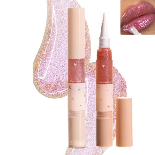 HUDABABY Shiny And Glossy Lip Gloss Rotary Pen, Sparkling And Long-Lasting Lip Gloss, Moisturizing And Bright Lip Makeup, Three-Dimensional Plump Lip Gloss (06# LRIDESCENT)