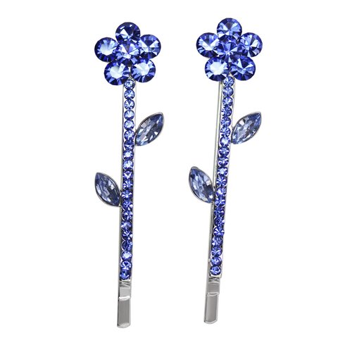 Faship Gorgeous A Pair Of Blue Rhinestone Crystal Floral Hair Clips 2 Pcs