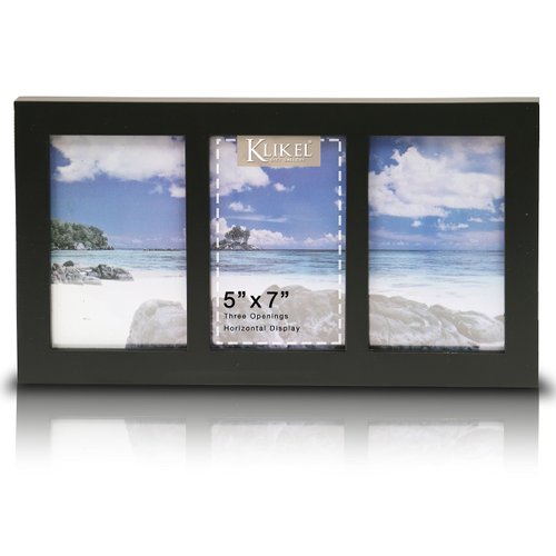 Klikel 3 Photo Collage Solid Black Wood Picture Frame - 3 Opening 5 X 7 Picture Slots
