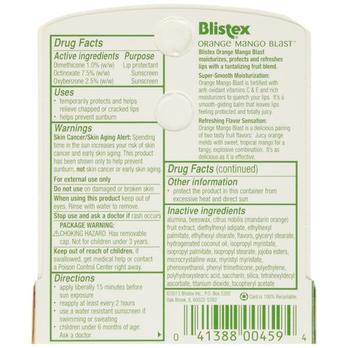 Blistex Lip Protectant SPF 15 Orange Mango Blast.15 oz (Pack of 6)