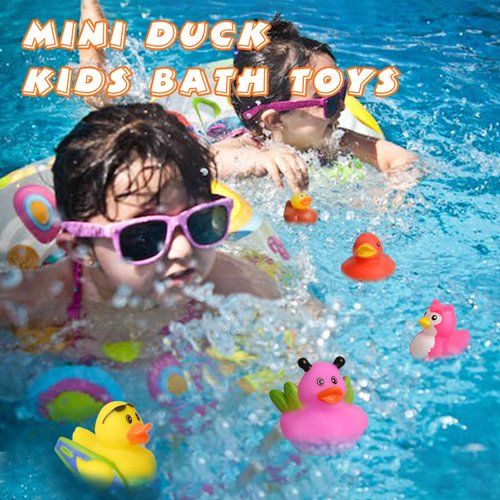 HugOutdoor 50Pcs Assortment Mini Rubber Ducks, Kids Baby and Toddler Bath Toys, Summer Pool Beach Activities Floater Rubber Tiny Duck in Bulk Toys, Christmas and Birthday Gifts