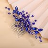 Teyglen Crystal Bride Wedding Hair Comb Bridal Blue Rhinestone Hair Pieces Hair Jewelry Simple Red Black Pink Headpieces for Bride Women Girls