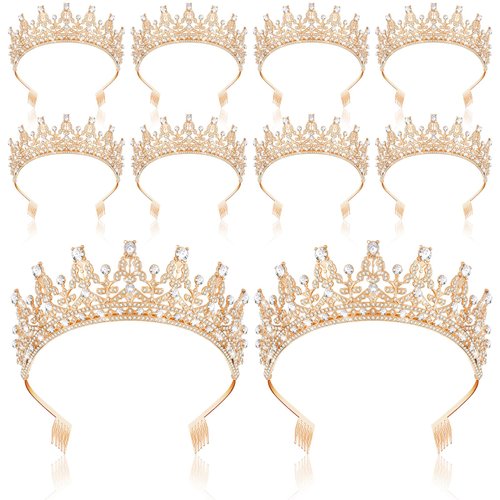 Wavyknot 10 Pieces Crown Tiara for Women Crystal Headband with Comb Princess Rhinestone Queen Crown Bridal Hair Accessories Jewelry for Women Girls Prom Birthday Party Wedding Gifts(Gold)