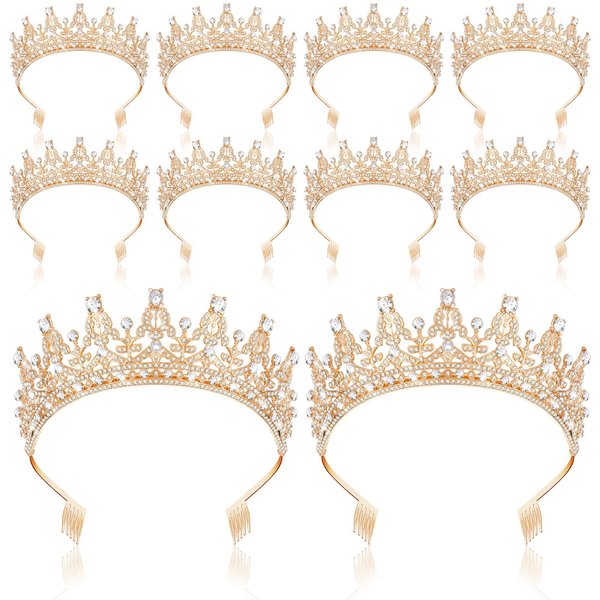 Wavyknot 10 Pieces Crown Tiara for Women Crystal Headband with Comb Princess Rhinestone Queen Crown Bridal Hair Accessories Jewelry for Women Girls Prom Birthday Party Wedding Gifts(Gold)