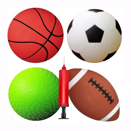 Tytroy 4 Piece 5" Sport Balls with 1 Pump Christmas (Basketball, Soccer Ball, Football, Playground/Kickball)