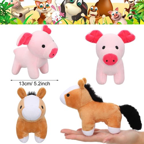 6 Pieces Mini Plush Furry Farm Animal Toys Soft Plush Horse Pig Cattle Rabbit Dog Sheep Doll Stuffed Plush Farm Animals for Christmas Stocking Stuffers Birthday Party Decoration Supplies (Animals)