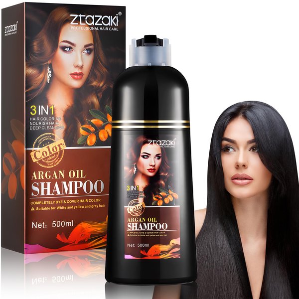 YUOLITA Black Dye Color Shampoo for Men Women, 3-In-1 Color Hair Shampoo Covers Gray Hair in 10 Minutes Herbal Hair Dye Shampoo Ingredients Instant Hair Coloring Shampoo 500ML (16.9 Fl Oz)