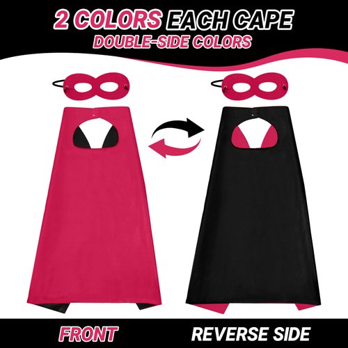 ERDOGLY Superhero Capes for Kids, Double-Sided Superhero Costume for Boys Girls 3-12 Year Old, Toddler Halloween Cosplay Dress up Birthday Gifts, Rose & Black