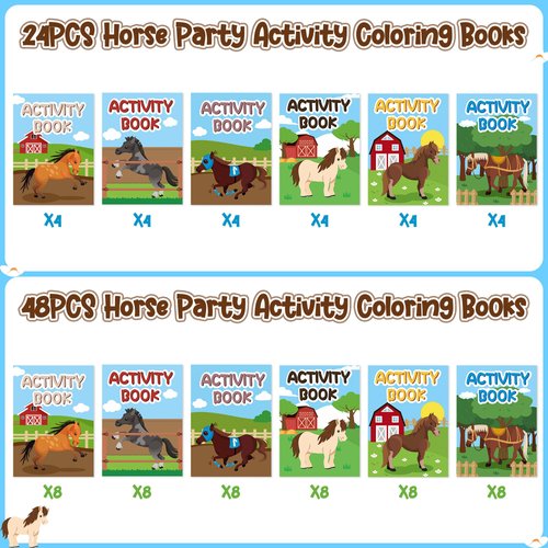 JAPBOR Horse Party Coloring Books - 48PCS Mini Cartoon Horses Activity Color Book Bulk for Kid Party Favors, Farm Western Pony Small Coloring Pages for Birthday Gifts Class Drawing Painting Game