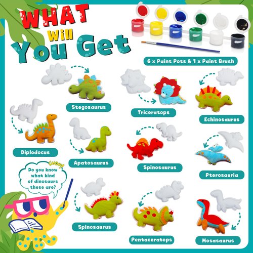 KIDDYCOLOR Kids Arts & Crafts Plaster Painting Craft Kit Art Set - Decorate Your Dinosaurs and Create Your own Dinosaur World as a Gift for Ages 3-12