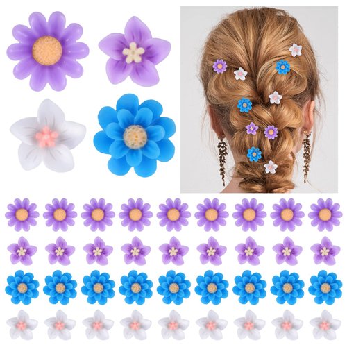 BBTO 24 Pcs Mini Flower Hair Clip for Girls Women Lily Daisy Flower Small Hair Pin Wedding Bridesmaid Bridal Clips Elegant Hair Accessory for Party Daily(White Pink, Light Purple, Purple, Blue)