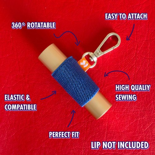 VCASE LipBalm Holder with Keychain, Lipstick Holder Keychain, Lip Gloss Holder Keychain, Never Lose Your Lip Balm, Lip Gloss or Lipstick with Cute Elastic Lip Balm Keychain Holder (Blue)