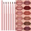 6 Pcs Natural Nude Brown Beige Colors Lip Liner Lipstick Pencils Set for Daily Makeup,Easy to Apply & Remove,Waterproof