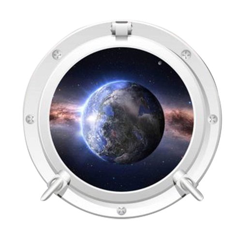 MySticky 3D Round Porthole The Blue Marble Design Wall Decals | Removable Vinyl Sticker | Peel and Stick | Art Decor for Bedroom, Living-Room, Kids or Any Room, Small