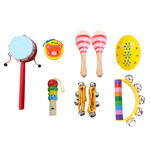 Toddler Musical Instrument, Wooden Percussion Musical Instruments Toy for Kids Toddlers, Preschool Educational Instrument Toy Set with Rattle Drum, Egg Shaker, Maracas for Boys and Girls