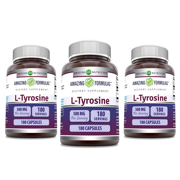 Amazing Formulas L-Tyrosine 500 mg Capsules | Amino Acid Supplement | Non-GMO | Gluten Free | Made in USA (180 (3 Pack))