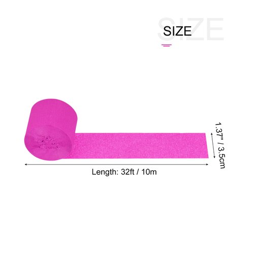 MECCANIXITY Crepe Paper Streamer Party Streamer Decorations 1.37 inch Wide 32ft Long for Various Birthday Party Wedding Festival Party Decorations, Fuchsia Pack of 3