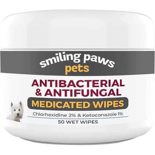 Smiling Paws Pets - Antibacterial & Antifungal Wipes for Dogs & Cats (with Chlorhexidine & Ketoconazole)