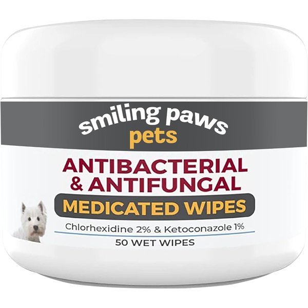 Smiling Paws Pets - Antibacterial & Antifungal Wipes for Dogs & Cats (with Chlorhexidine & Ketoconazole)