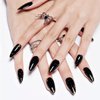 GLAMERMAID Black Press on Nails Medium Almond- Handmade Jelly Gel Gold Foil Flakes Short Pointed Fake Nails, Glossy Gel Metal Stiletto Stick Glue on Nails, Reusable Acrylic False Nail Kits for Women