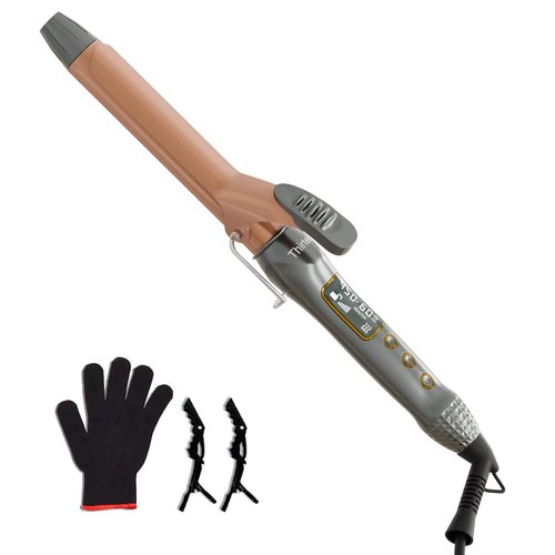 Thirtek Curling Iron 1 inch, Long Barrel Curling Wand with 15 Adjustable Temp, Ceramic Hair Curler with LCD Display, Include Heat Resistant Glove & 2 Clips