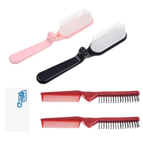 Kare &amp; Kind 4x Foldable Hairbrush and Comb - Pocket-Sized Grooming Tool for Travel - Fine and Wid...